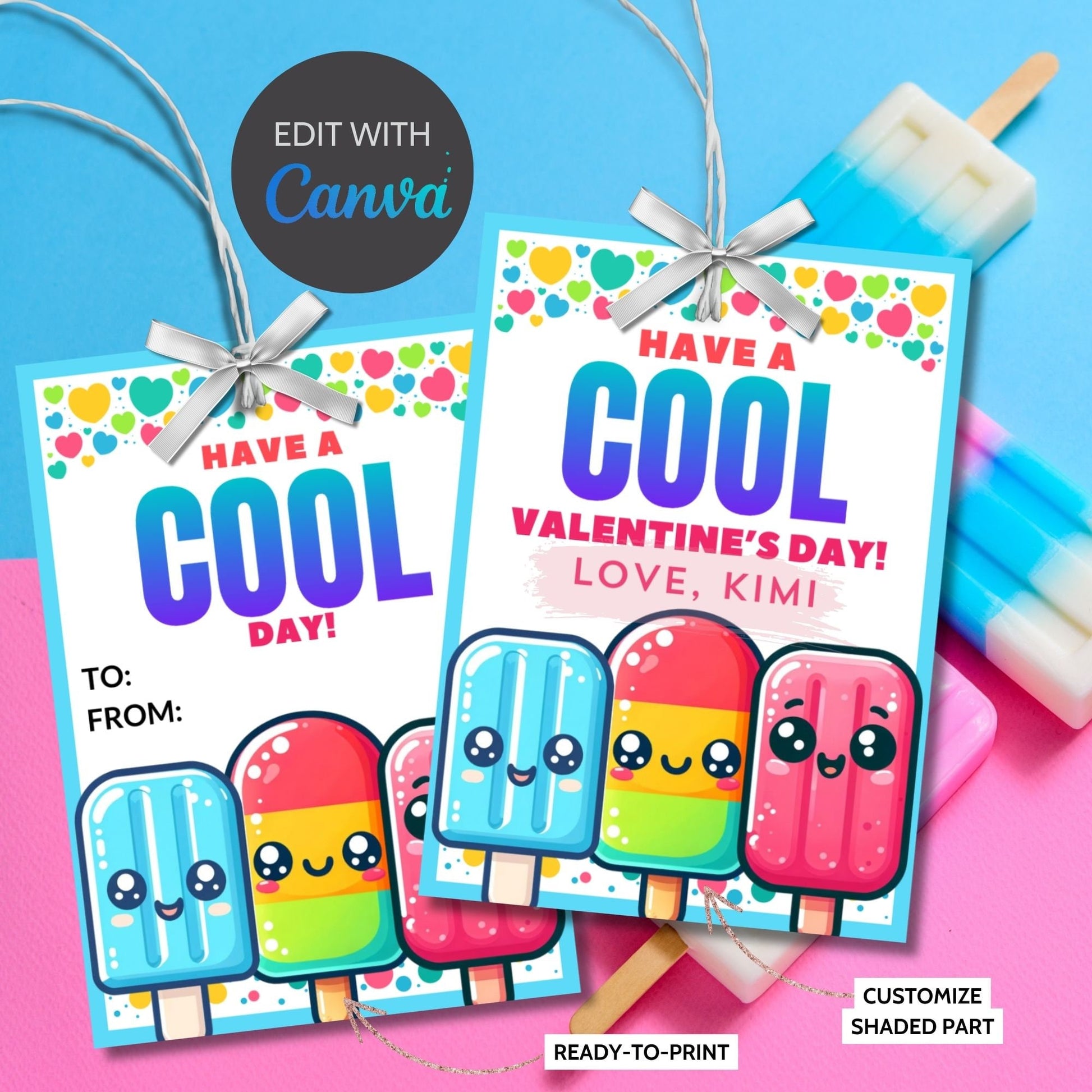 Freeze Popsicle Ice Cream Printable Valentines Tag Kids Boys Valentine for School Cards Gifts Classroom Valentines Cards Treat Tags