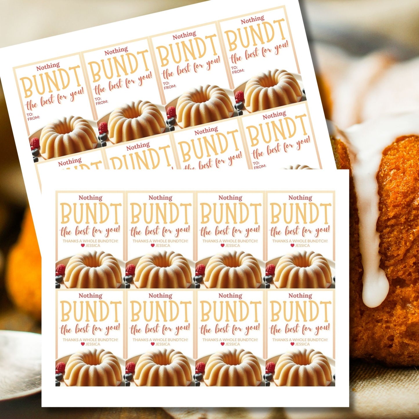 Charming Wishing You Nothing BUNDT Love cake-themed gift tags, with a Canva link for customization, perfect for heartfelt gifting.