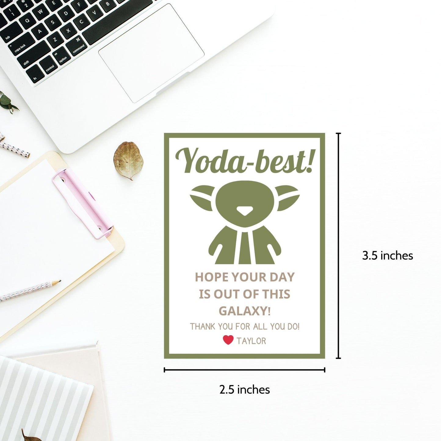 Star Wars-themed gift tags with Yoda-best! Hope Your Day Is Out Of This Galaxy! in green tones, designed to make any recipient feel stellar.