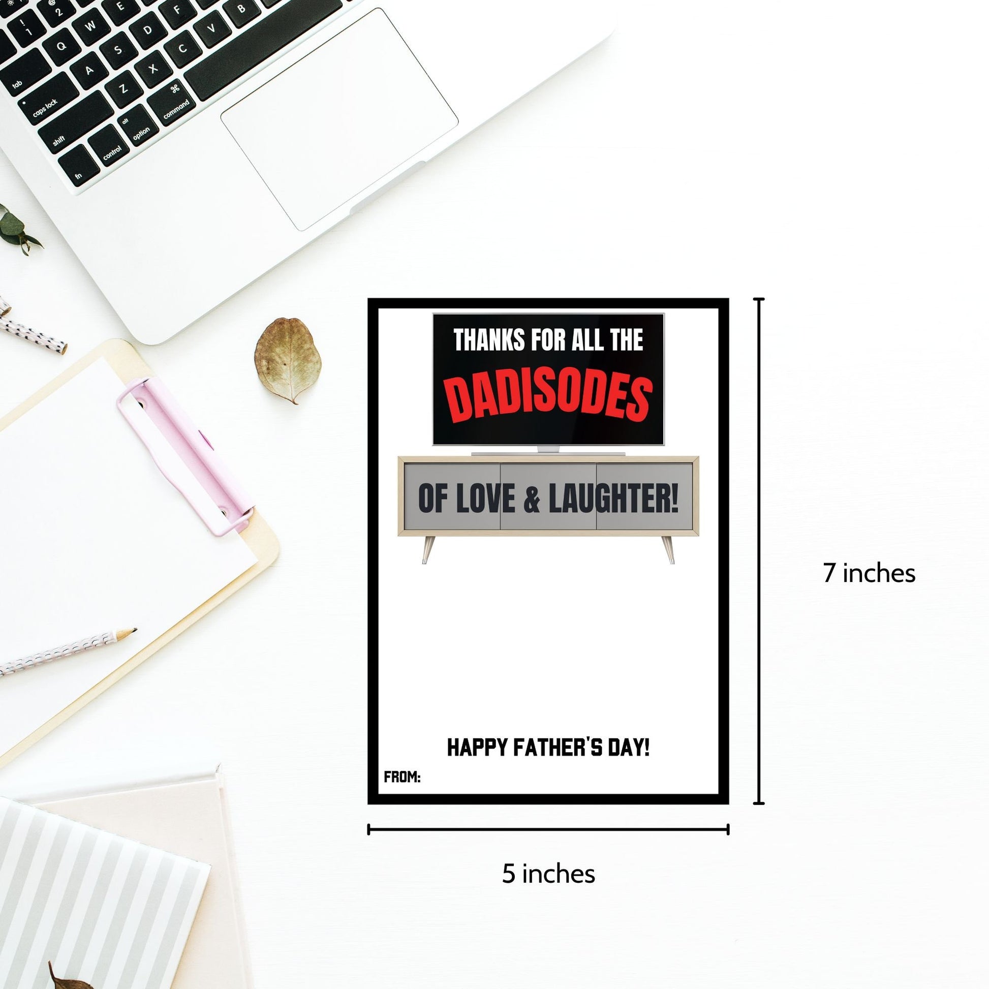 Fathers Day card with a TV screen design, featuring the text Thanks for all the DADISODES of love & laughter! Perfect for dads who love Netflix or as a companion to a Netflix gift subscription.