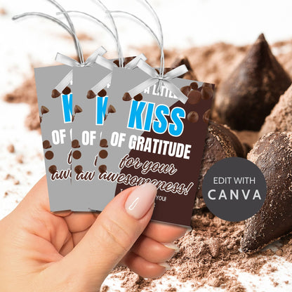 Image featuring A LITTLE KISS OF GRATITUDE for your awesomeness! Tags can be customized with recipient names and are perfect for showing appreciation to teachers, staff, nurses, and more.