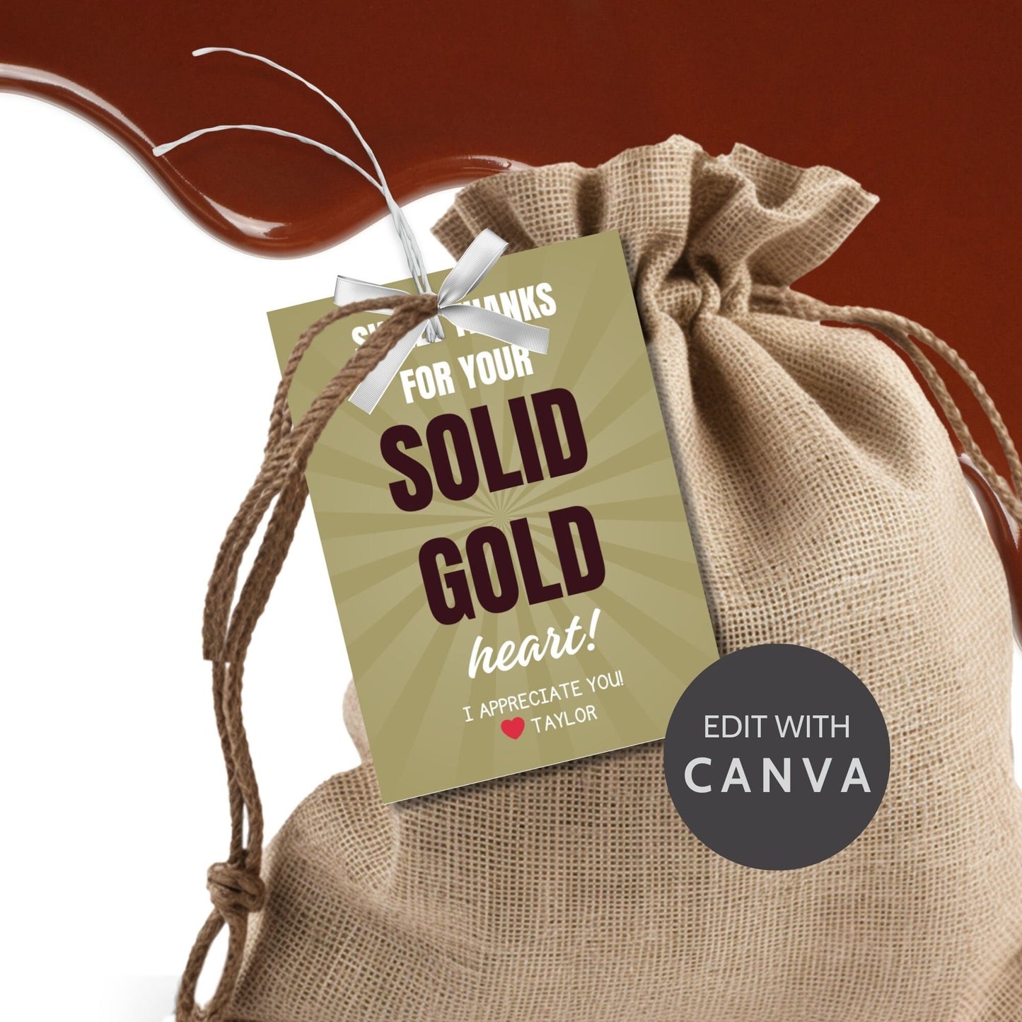 Image featuring SWEET THANKS FOR YOUR SOLID GOLD heart! Tags express gratitude with customizable names. Perfect for appreciation gifts to teachers, staff, nurses, and more.