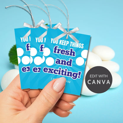 Image showcasing YOU KEEP THINGS fresh and exciting! Tags express gratitude with customizable names. Perfect for appreciation gifts to teachers, staff, nurses, and more.