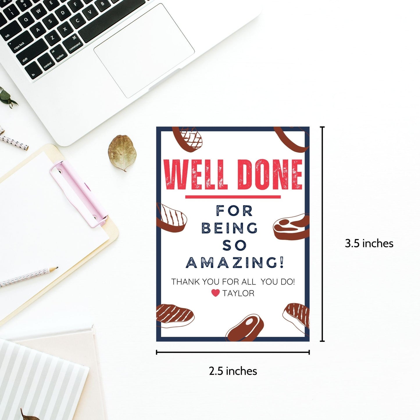 Image showcasing WELL DONE FOR BEING SO AMAZING! Tags express gratitude with customizable names. Perfect for appreciation gifts to dads, teachers, staff, and more.