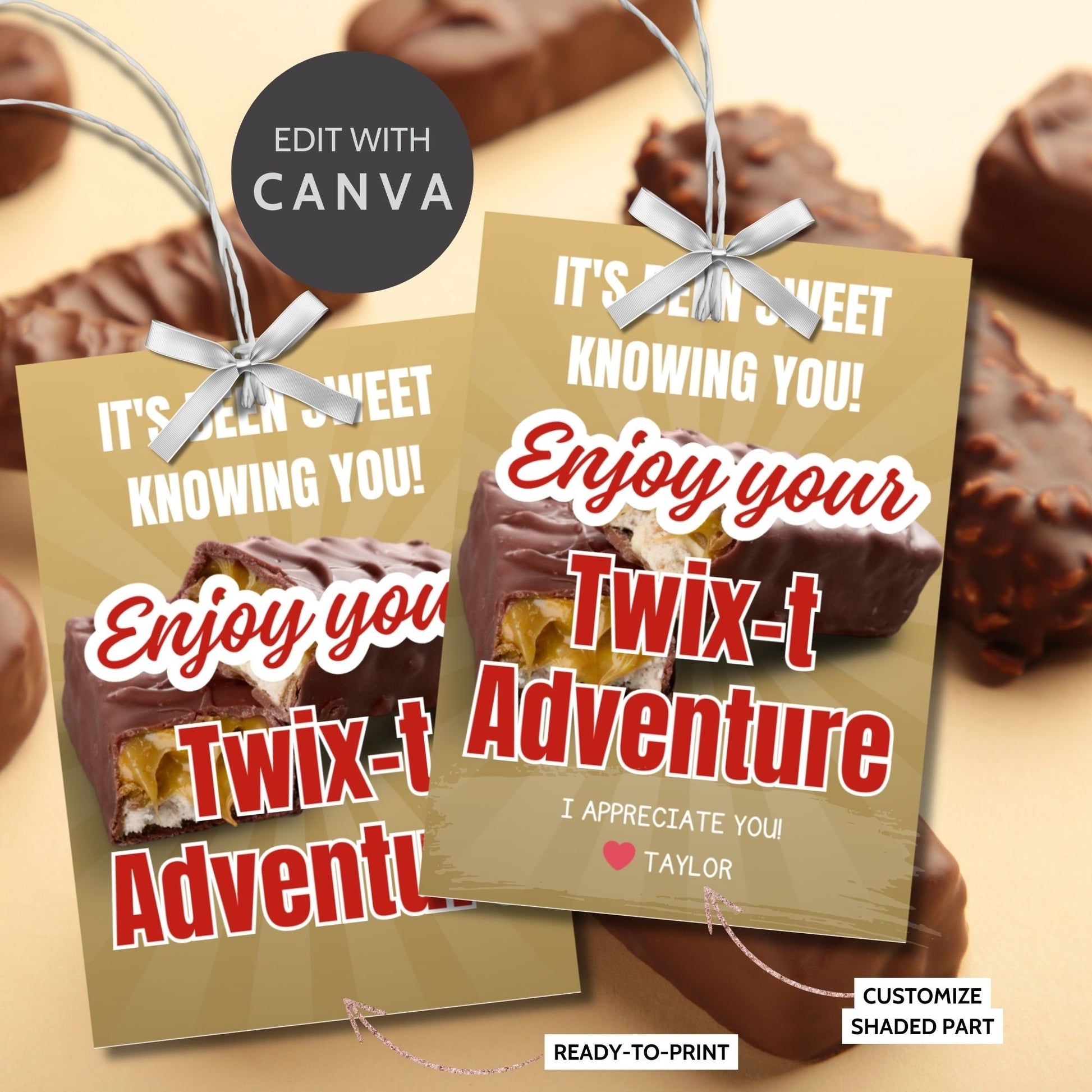 Farewell Twix candy tags reading Its been sweet knowing you! Enjoy your Twix-t adventure, perfect for teachers, staff, employees, bus drivers. Printable and editable for personalized goodbyes. Download and print for heartfelt appreciation gifts.