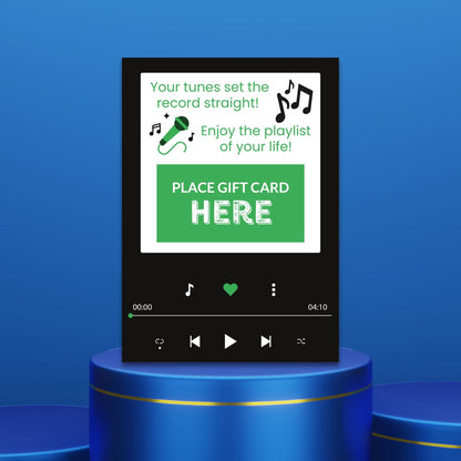 Fathers Day card resembling a music player interface with Your tunes set the record straight! Enjoy the playlist of your life!&#39; message, ideal for dads who love music or Spotify.