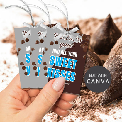 Farewell candy tags reading Well miss you and all your sweet kisses, perfect for teachers, staff, employees, bus drivers. Printable and editable for personalized goodbyes. Download and print for heartfelt appreciation gifts.
