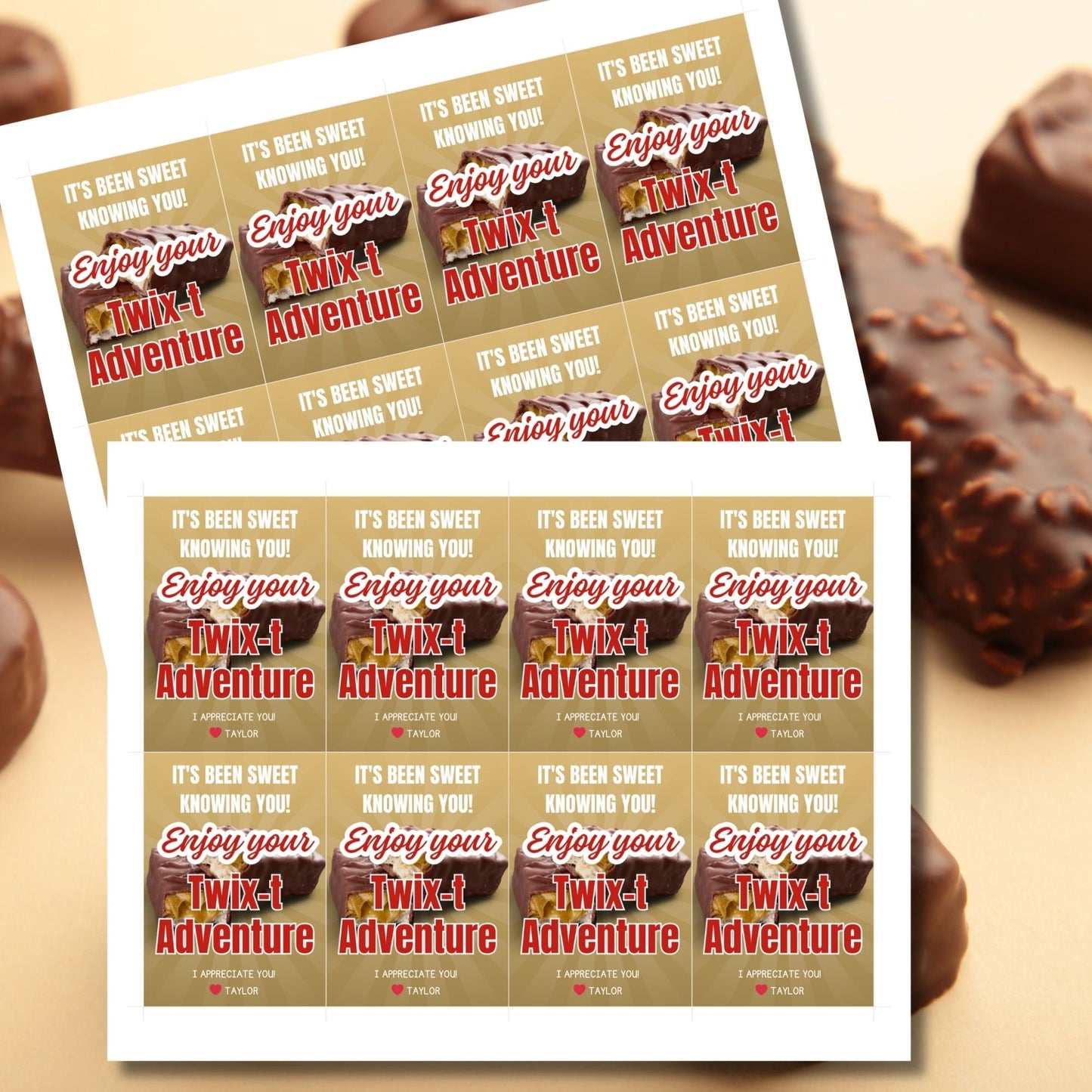 Farewell Twix candy tags reading Its been sweet knowing you! Enjoy your Twix-t adventure, perfect for teachers, staff, employees, bus drivers. Printable and editable for personalized goodbyes. Download and print for heartfelt appreciation gifts.