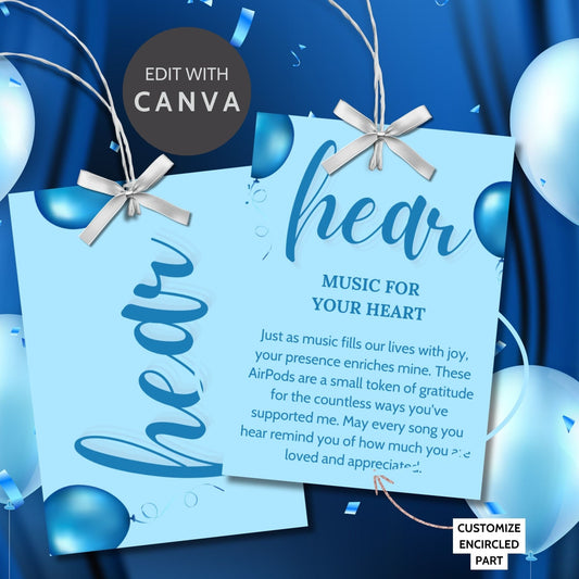 Elegant and customizable 5 Senses Birthday Gift Tags for teachers, nurses, employees, staff, bus drivers, and admin. Includes a PDF with an editable Canva template. Double-sided design with personalized descriptions and recipients name.