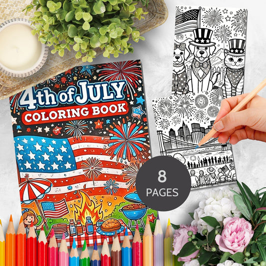 Celebrate Independence Day with 8 4th of July coloring pages for kids! Perfect for sparking creativity and fun.